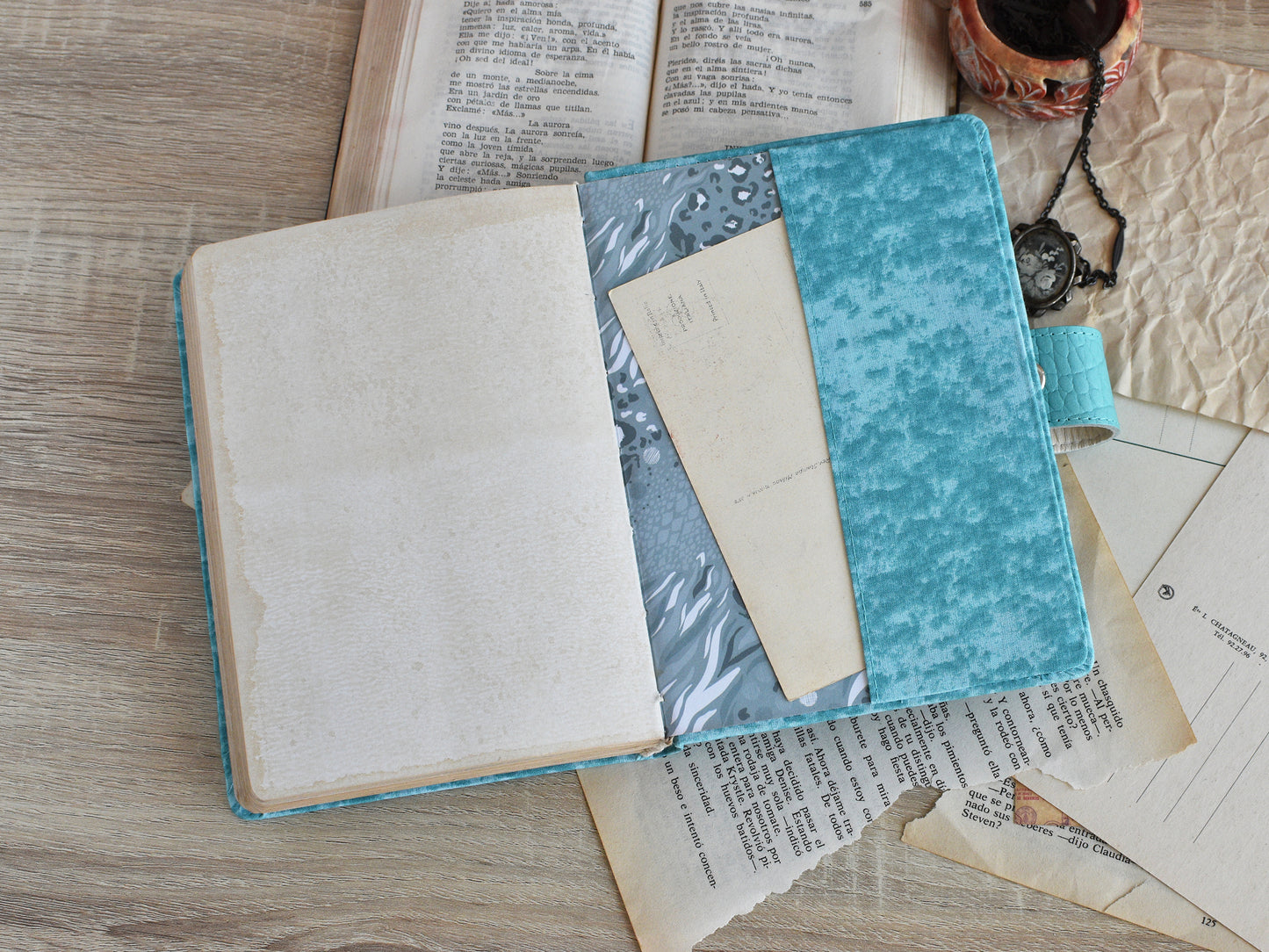 Vintage Notebook Fabric Cover - Old Paper Book (B6, A6 size)