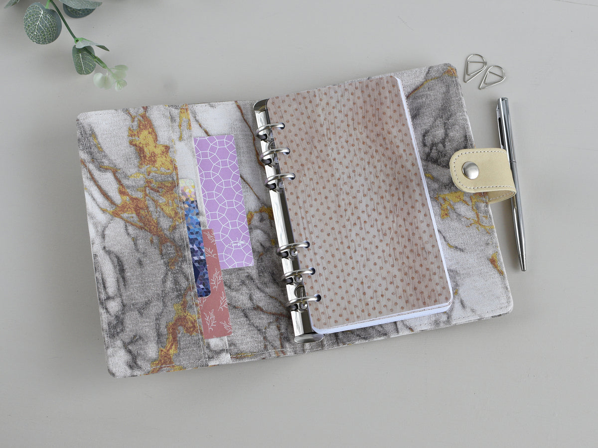 Ring Planner Notebook With Inserts - Fabric Marble Cover (Personal Size)