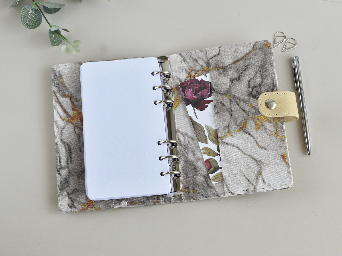 Ring Planner Notebook With Inserts - Fabric Marble Cover (Personal Size)