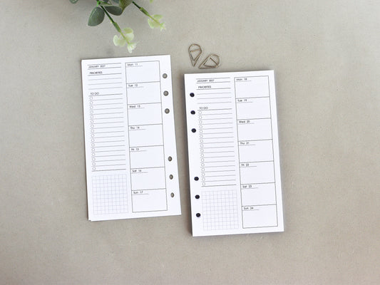 Weekly Planner Inserts - Ring Binder Refill (Personal Size) / P-07w