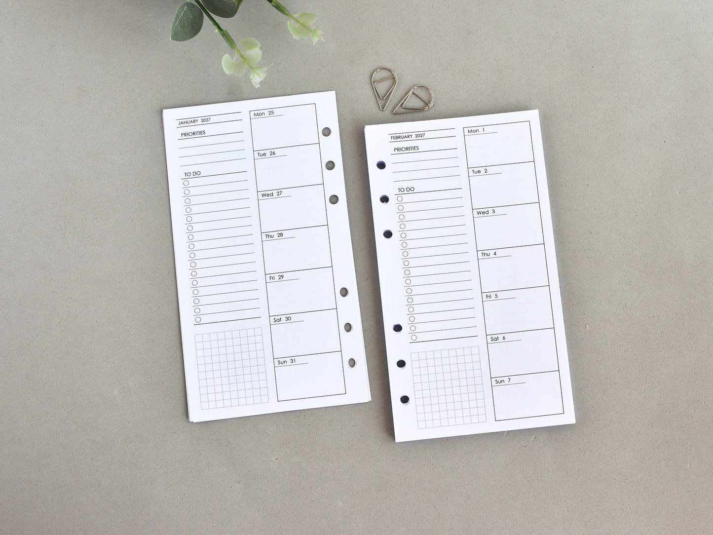 Weekly Planner Inserts - Ring Binder Refill (Personal Size) / P-07w