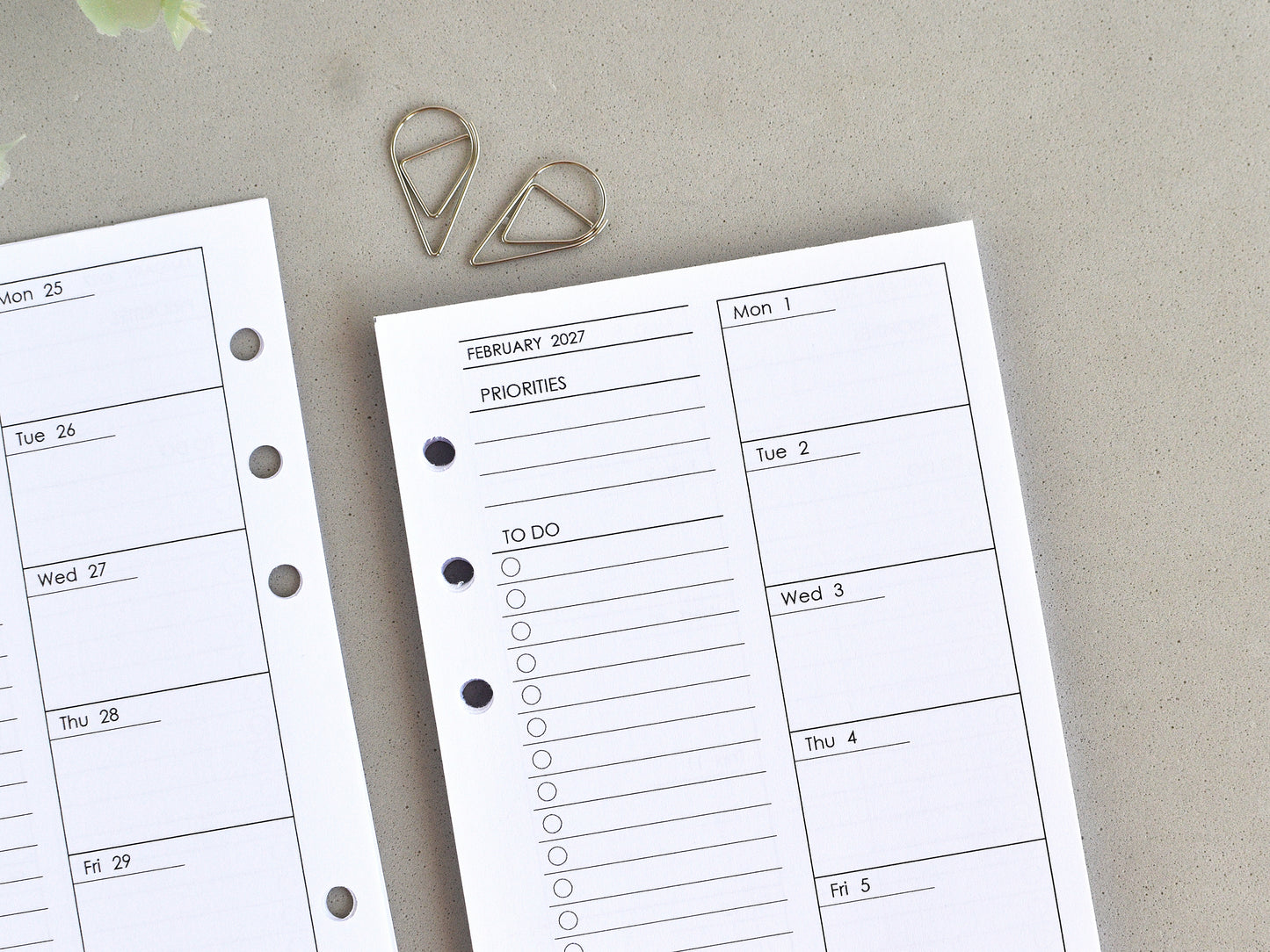 Weekly Planner Inserts - Ring Binder Refill (Personal Size) / P-07w