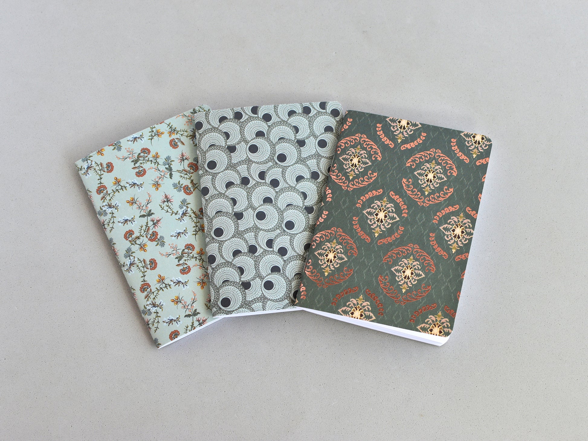 Travel journal inserts, Passport size. Three notebooks with a patterned covers