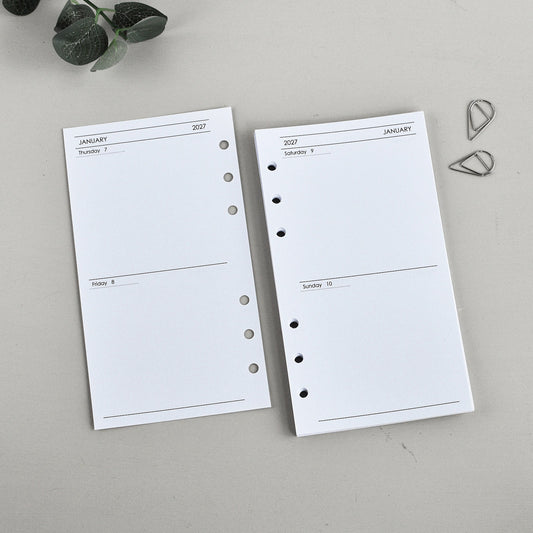 Weekly Planner Inserts - Ring Binder Filofax Refill (Personal Size) / P-10w
