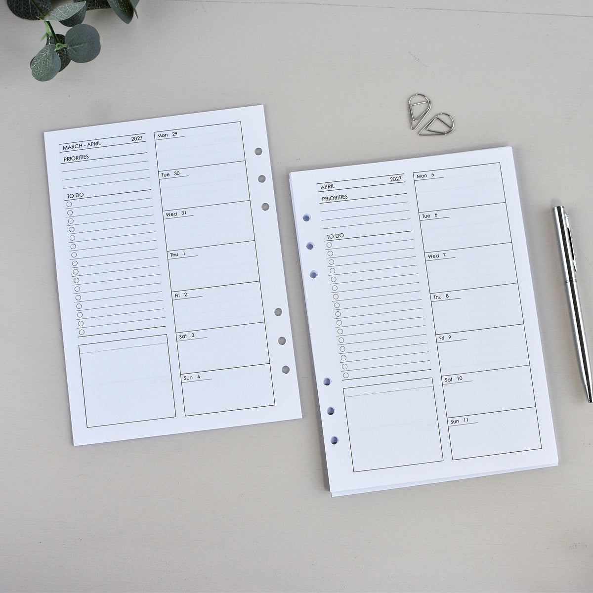 Weekly Planner Inserts - Ring Binder Refill (A5 Size) / A5-06w