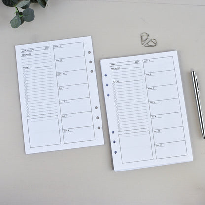 Weekly Planner Inserts - Ring Binder Refill (A5 Size) / A5-06w