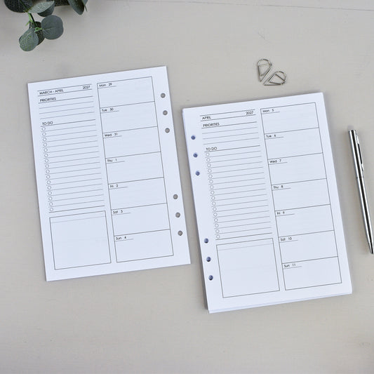 Weekly Planner Inserts - Ring Binder Refill (A5 Size) / A5-06w