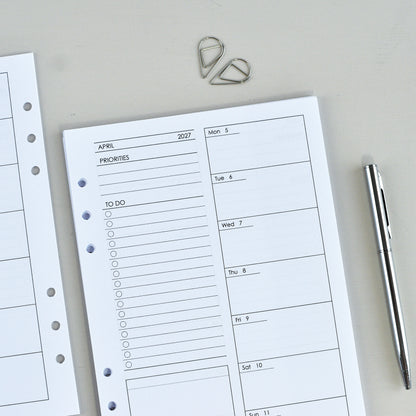 Weekly Planner Inserts - Ring Binder Refill (A5 Size) / A5-06w
