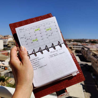 Monthly Planner Inserts - Ring Binder Horizontal Refill (Pocket Size) / Pc-04m