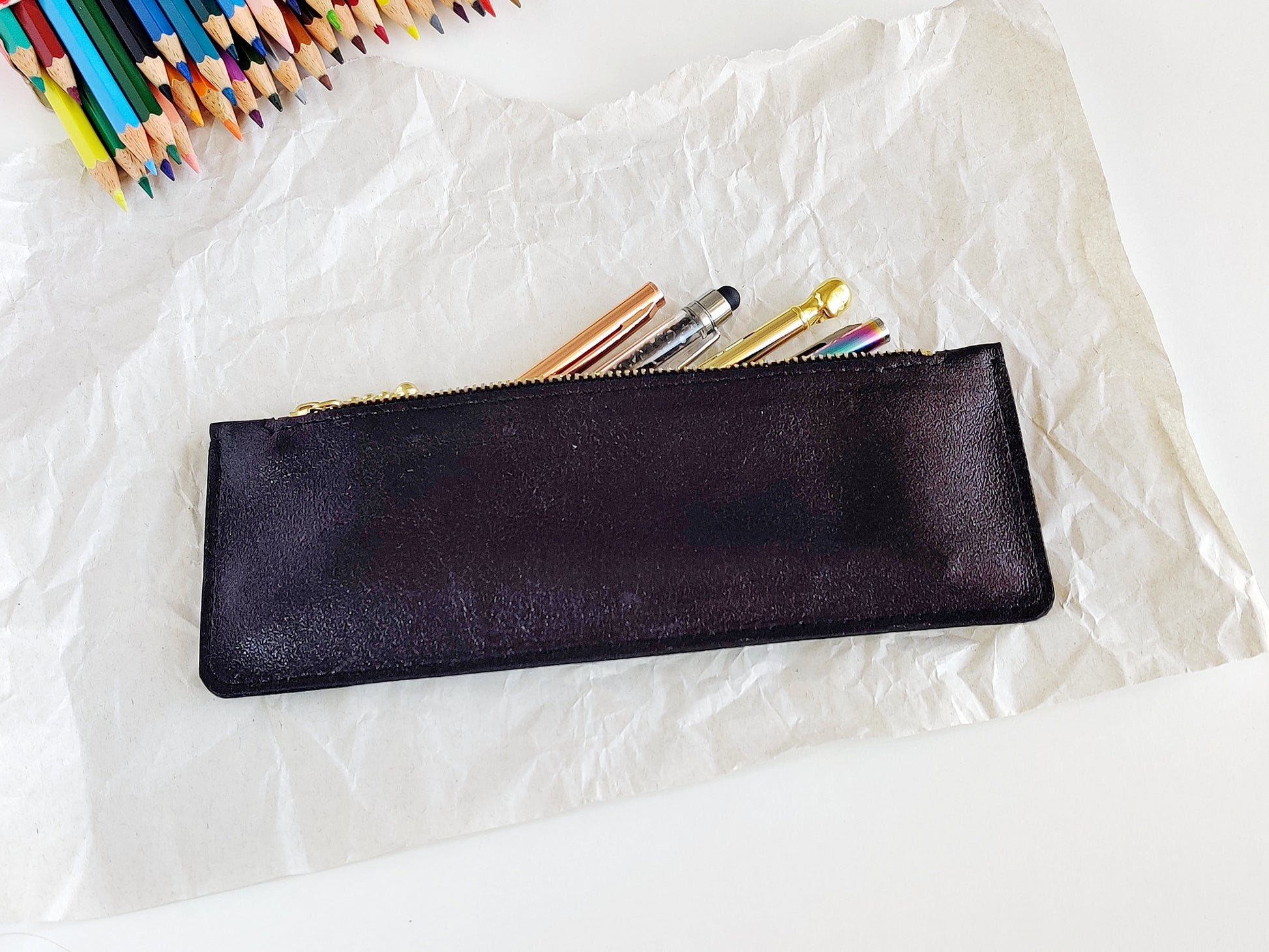 Leather pen case, capacity 20 pens