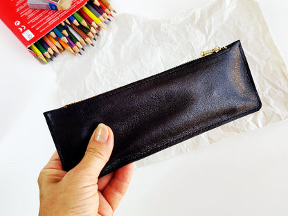 Soft leather black pen case
