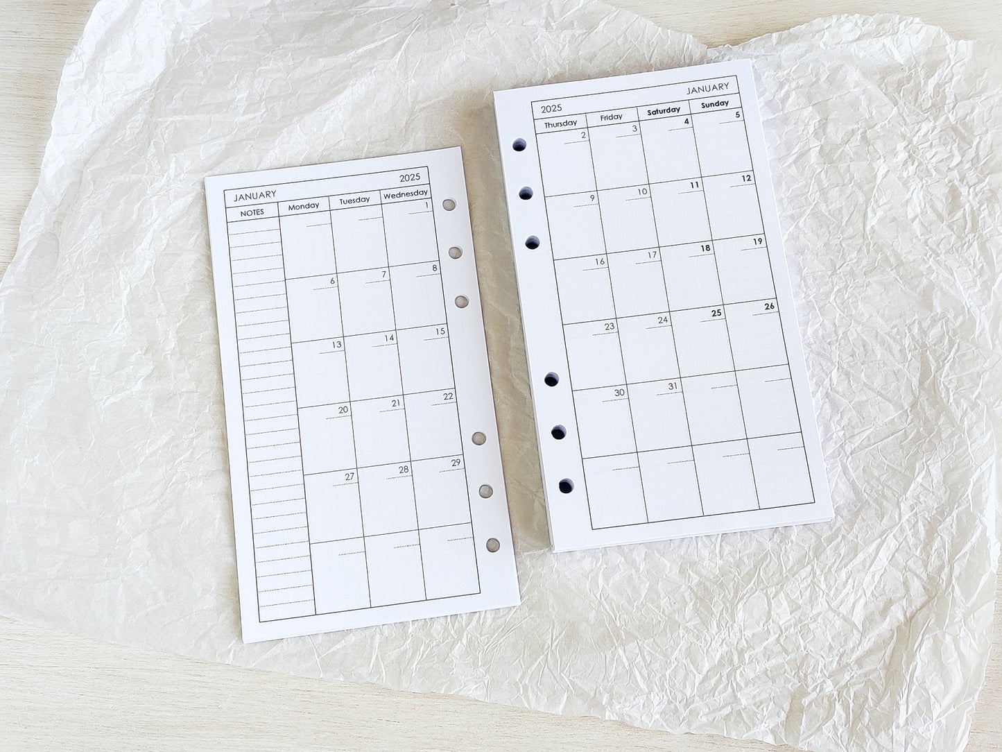 Monthly, Weekly Planner Inserts - Ring Binder Refill Bundle (Personal Size)