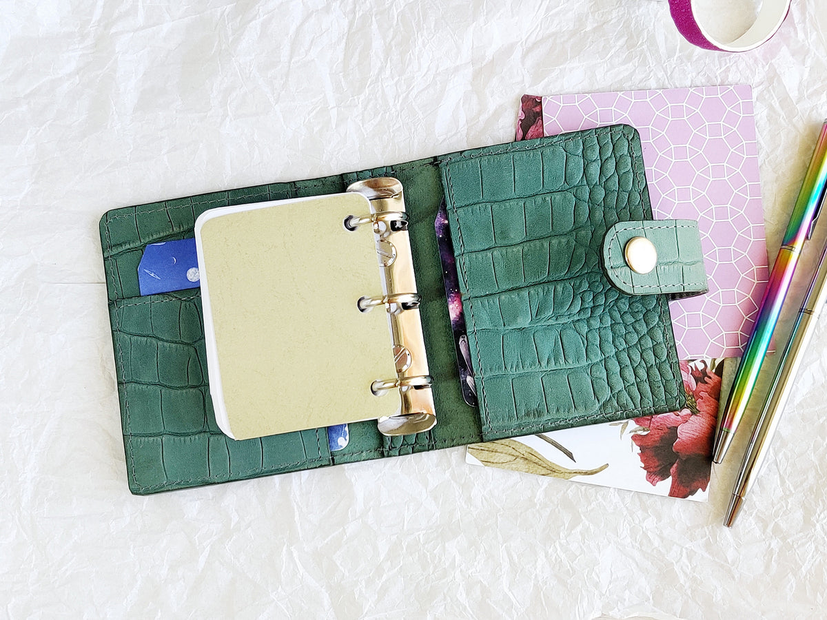 Croc Leather Mini 3-Ring Notebook (A9 Size)