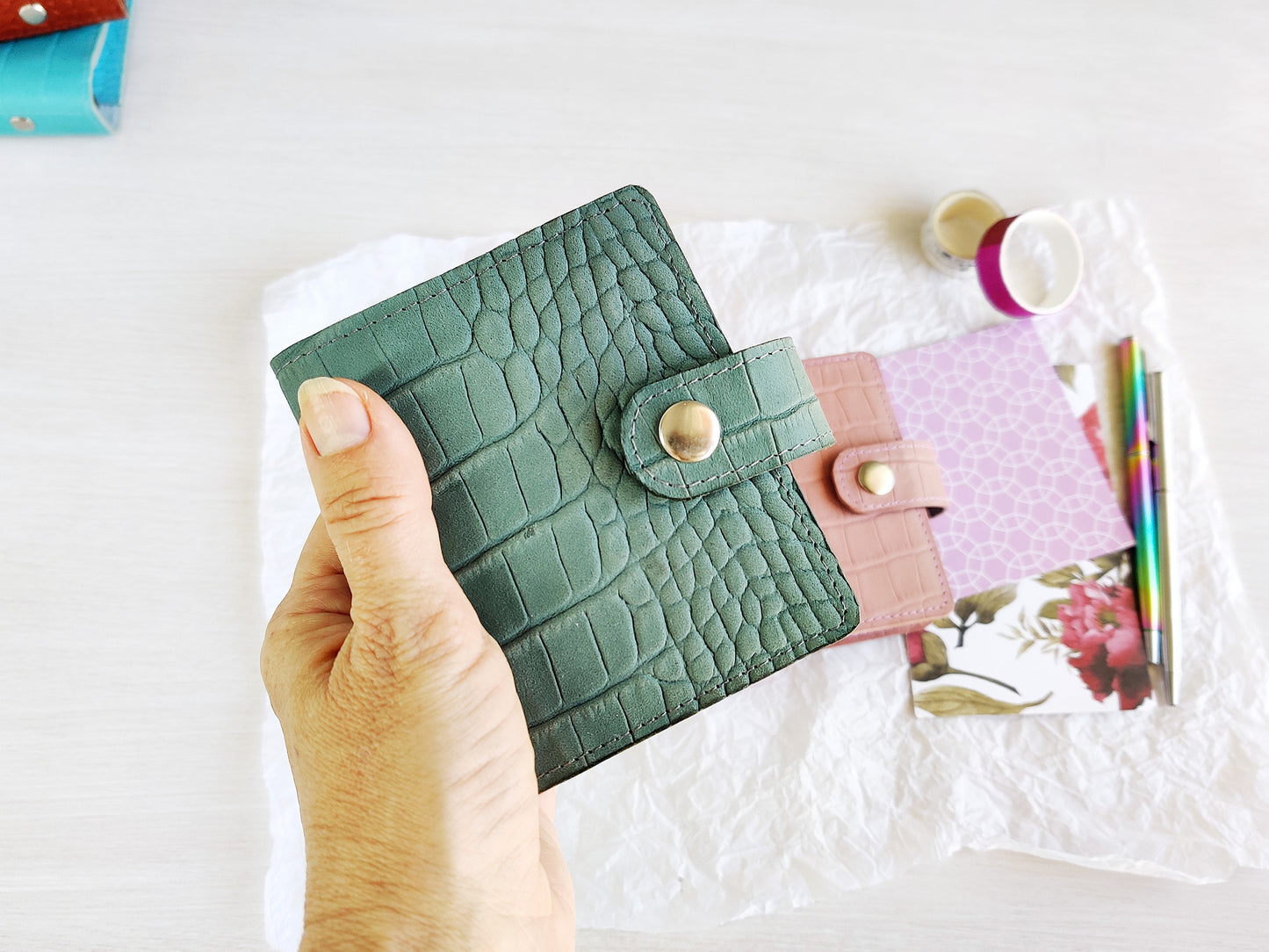 Small leather journal green