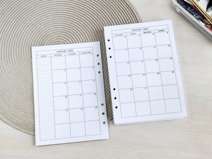 Monthly Planner Inserts - Ring Binder Refill (A5 Size) / A5-01m