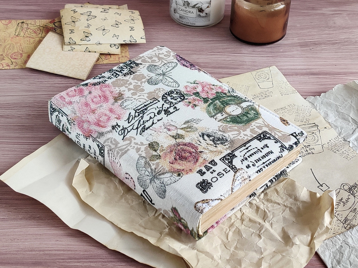 Vintage-styled notebook - Fabric covered journal (B6, A6 size)