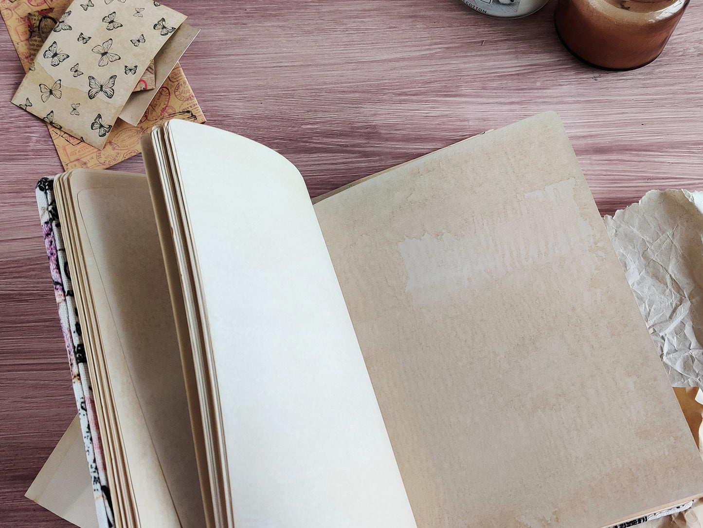 Vintage-styled notebook - Fabric covered journal (B6, A6 size)
