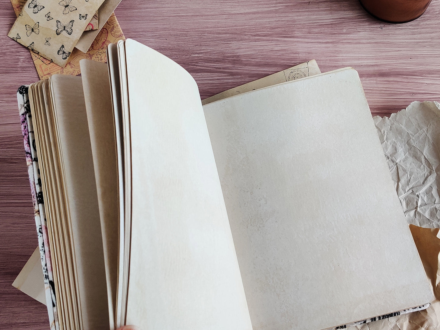 Vintage-styled notebook - Fabric covered journal (B6, A6 size)