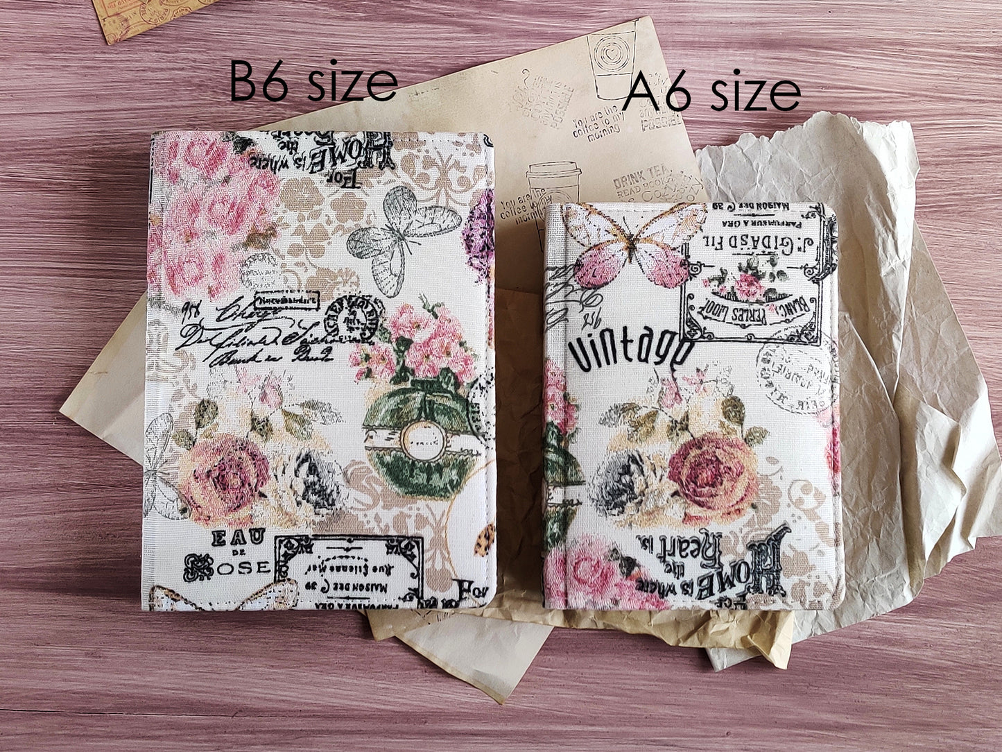 Vintage-styled notebook - Fabric covered journal (B6, A6 size)