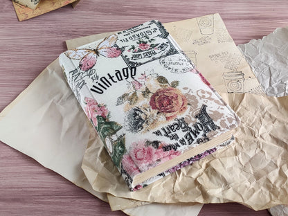 Vintage-styled notebook - Fabric covered journal (B6, A6 size)