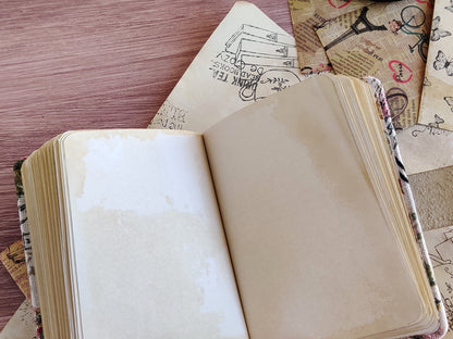 Small vintage-styled fabric notebook (A7 size)