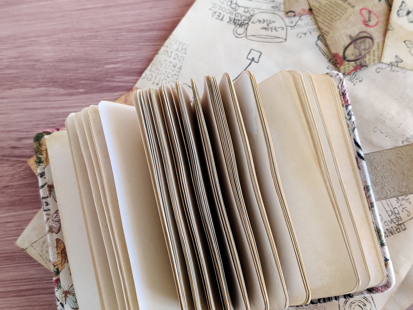 Small vintage-styled fabric notebook (A7 size)