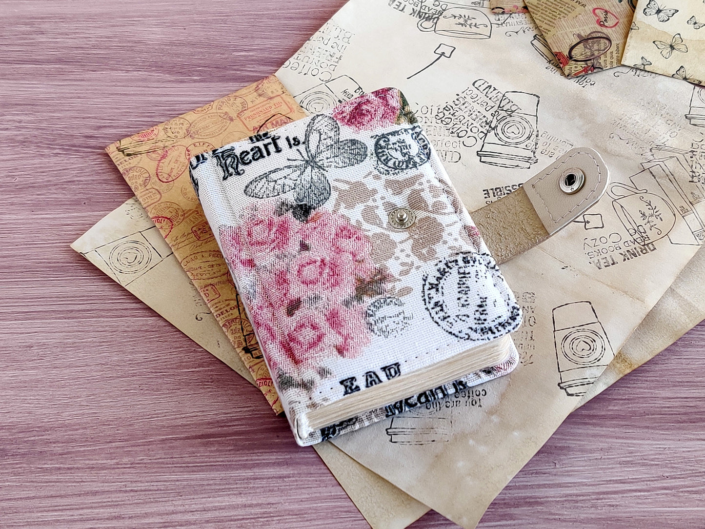 Small vintage-styled fabric notebook (A7 size)