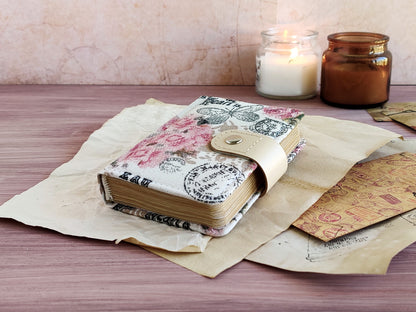 Small vintage-styled fabric notebook (A7 size)