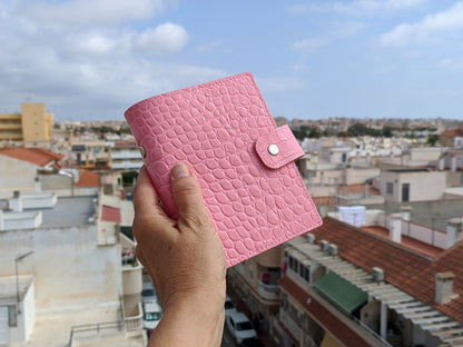 Leather Ring Binder - Pink Notebook Organizer (Pocket Size)