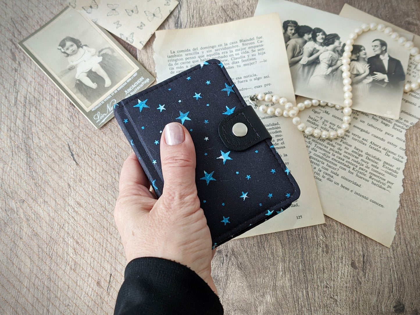 Small Vintage-Styled Fabric Notebook - Stars Journal (A7 size)