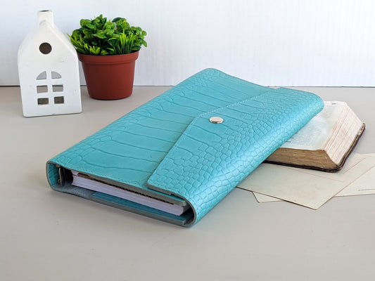 Croc Leather Planner: 6-Ring Binder Organizer With Inserts (A5 Narrow Size)