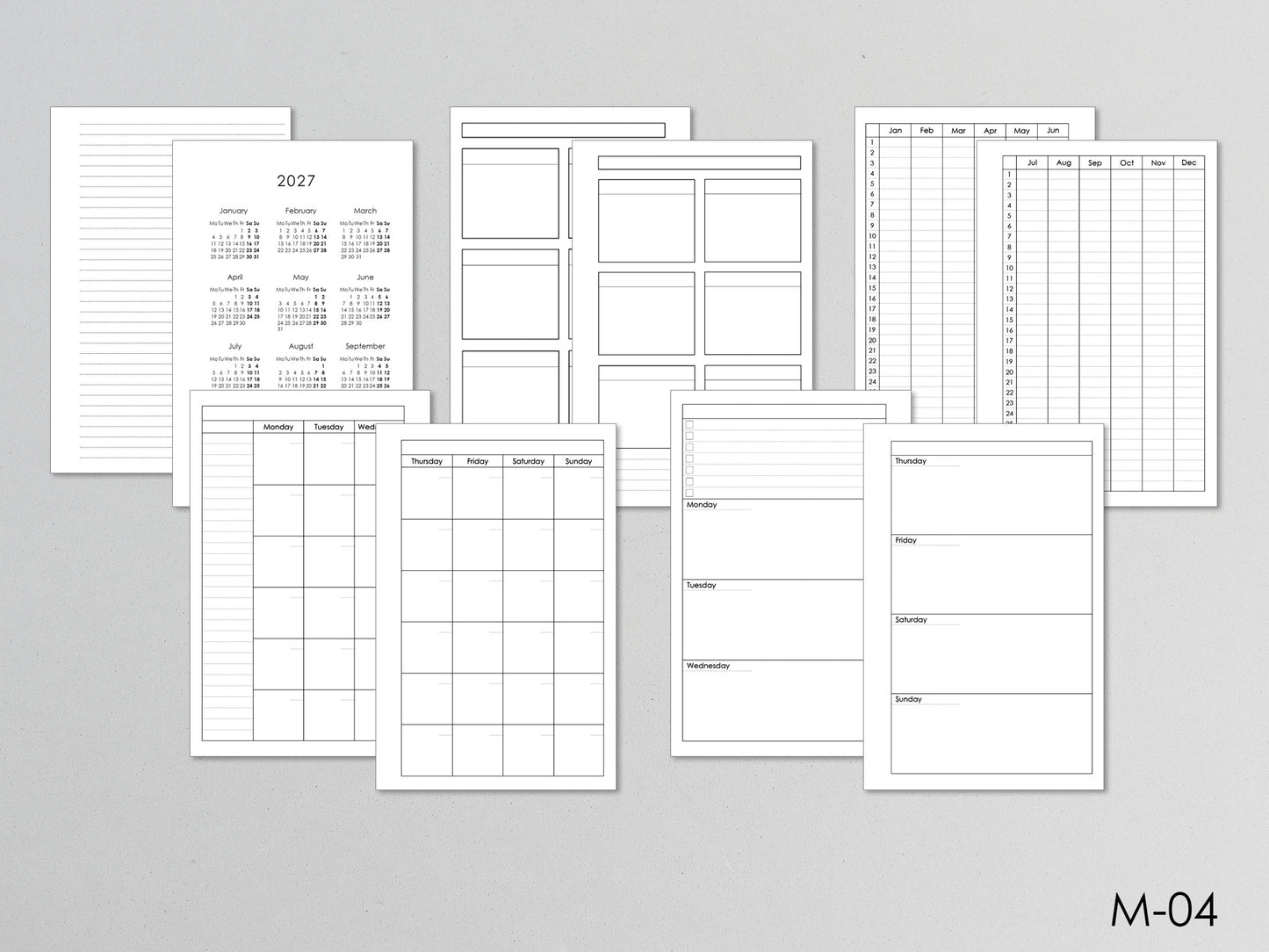 Disc Planner Inserts Bundle - Monthly And Weekly Refill (HP Mini Size) / M-04