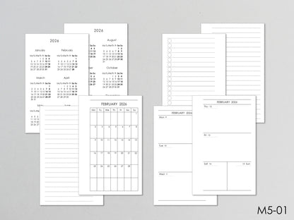 Mini Planner Inserts Set - Monthly, Weekly, To Do (M5 Size) / M5-01