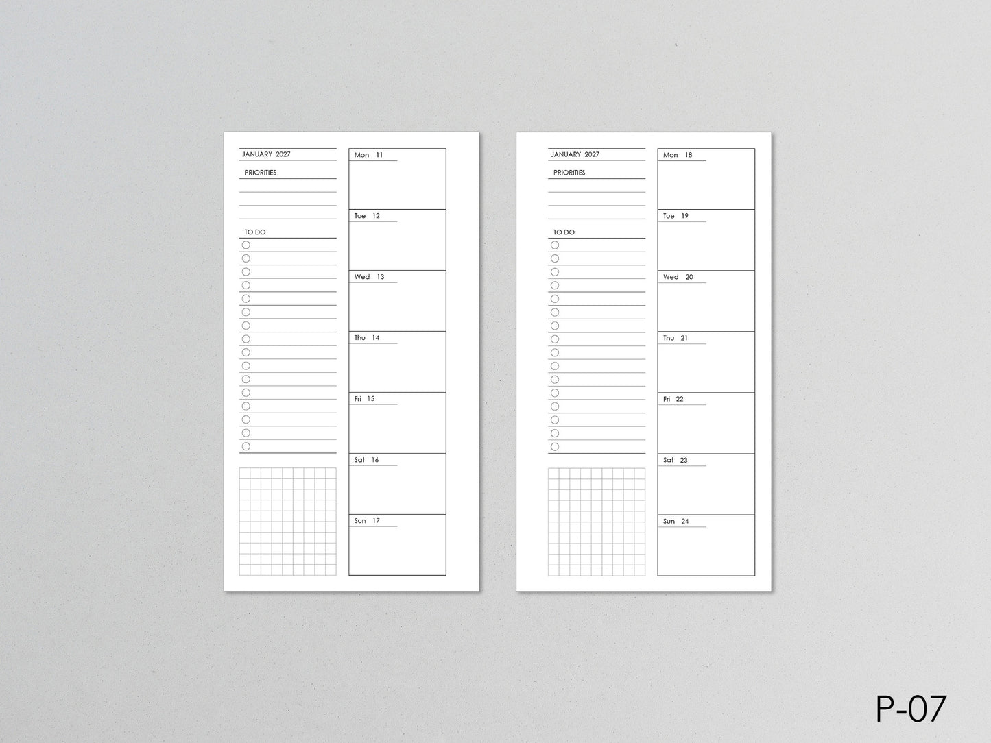 Weekly Planner Inserts - Ring Binder Refill (Personal Size) / P-07w