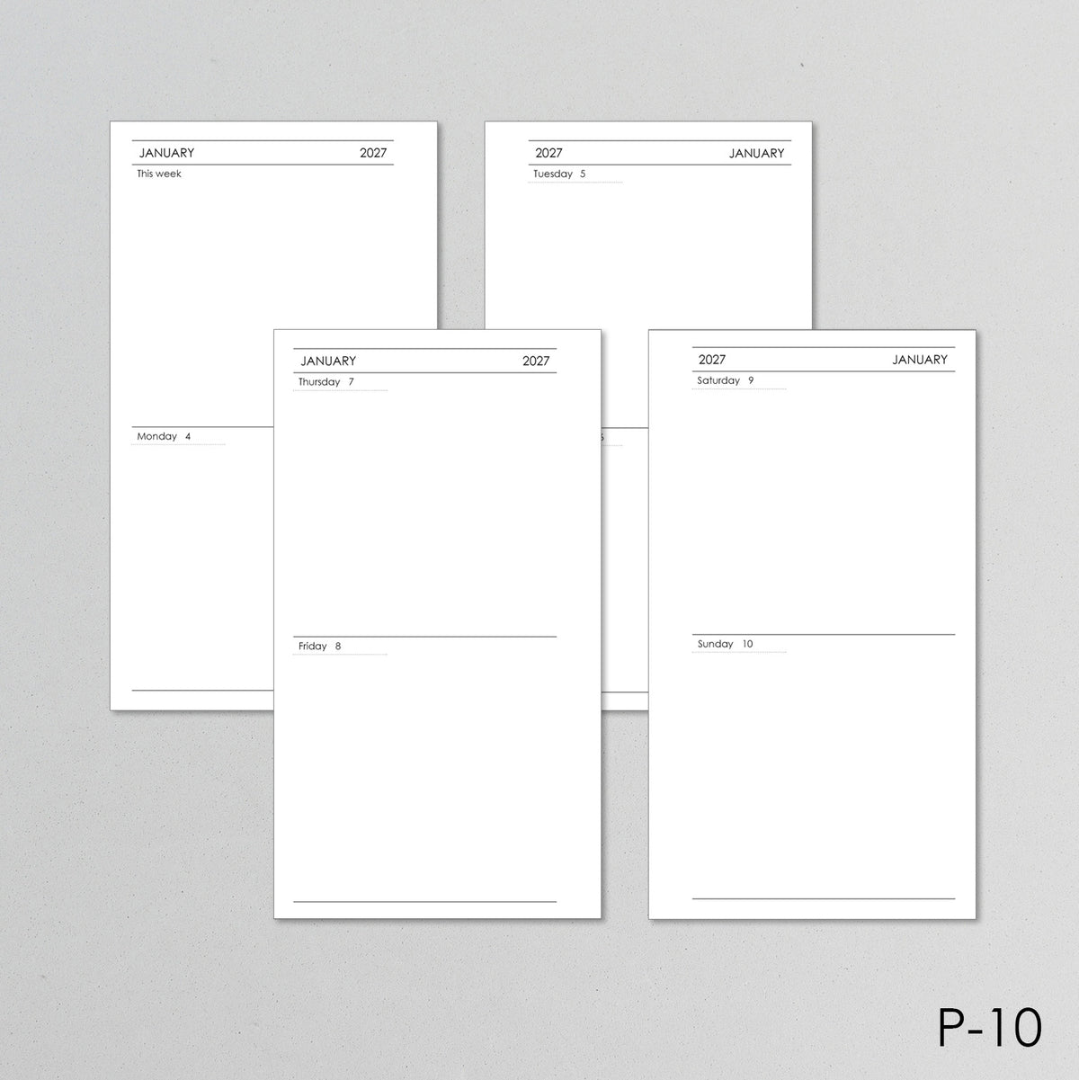 Weekly Planner Inserts - Ring Binder Filofax Refill (Personal Size) / P-10w