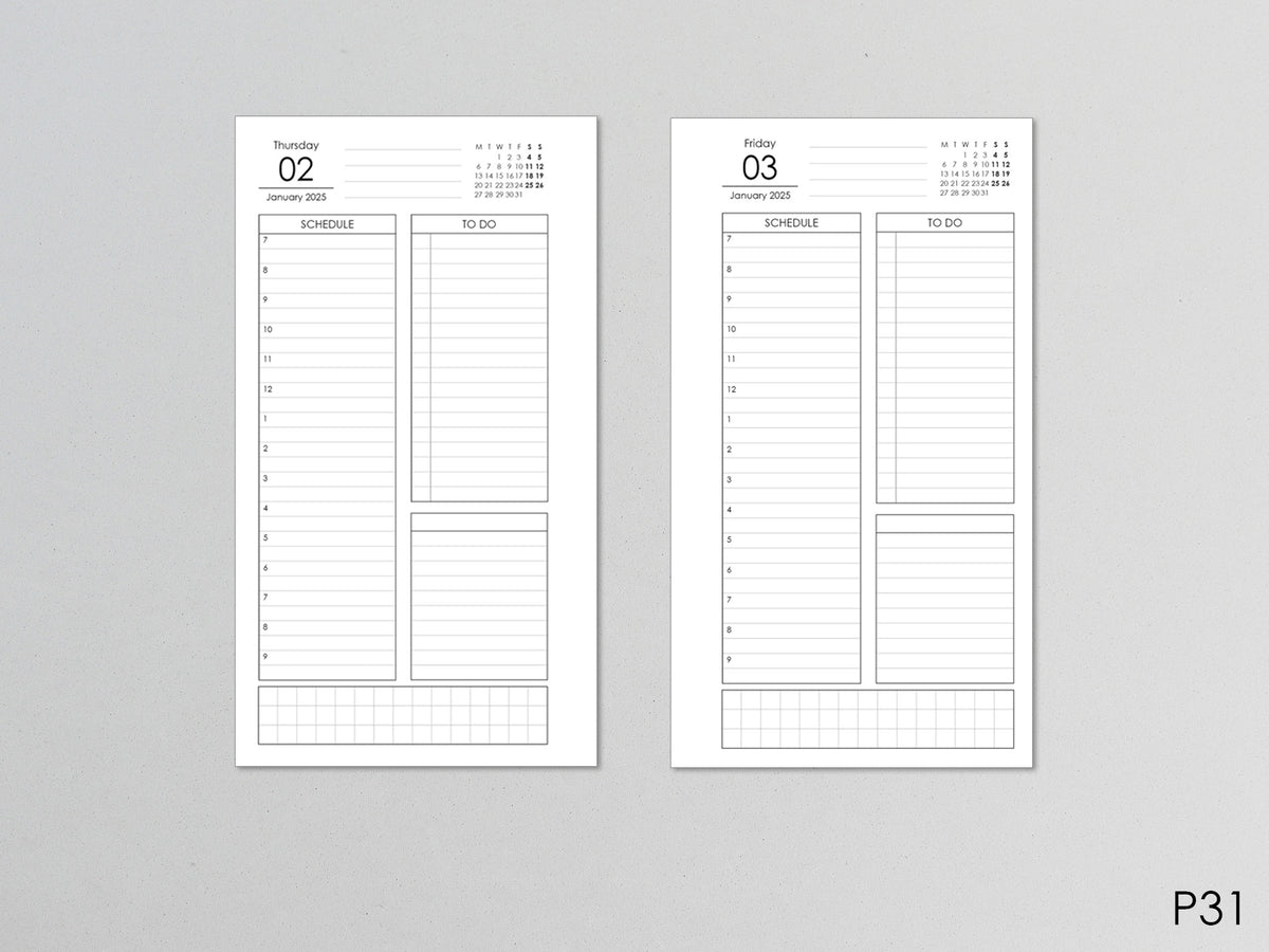 Daily Planner Inserts - Refill for Ring Notebook (Personal size) / P-31