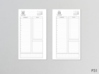 Daily Planner Inserts - Refill for Ring Notebook (Personal size) / P-31