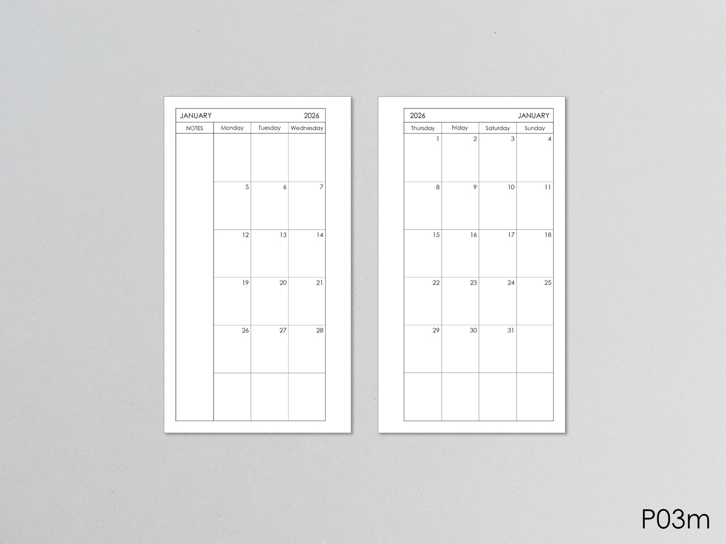 Monthly Planner Inserts - Ring Binder Refill (Personal Size) / P-03m
