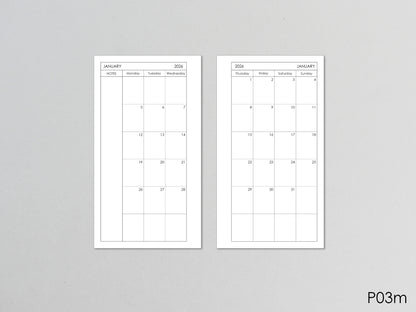 Monthly Planner Inserts - Ring Binder Refill (Personal Size) / P-03m