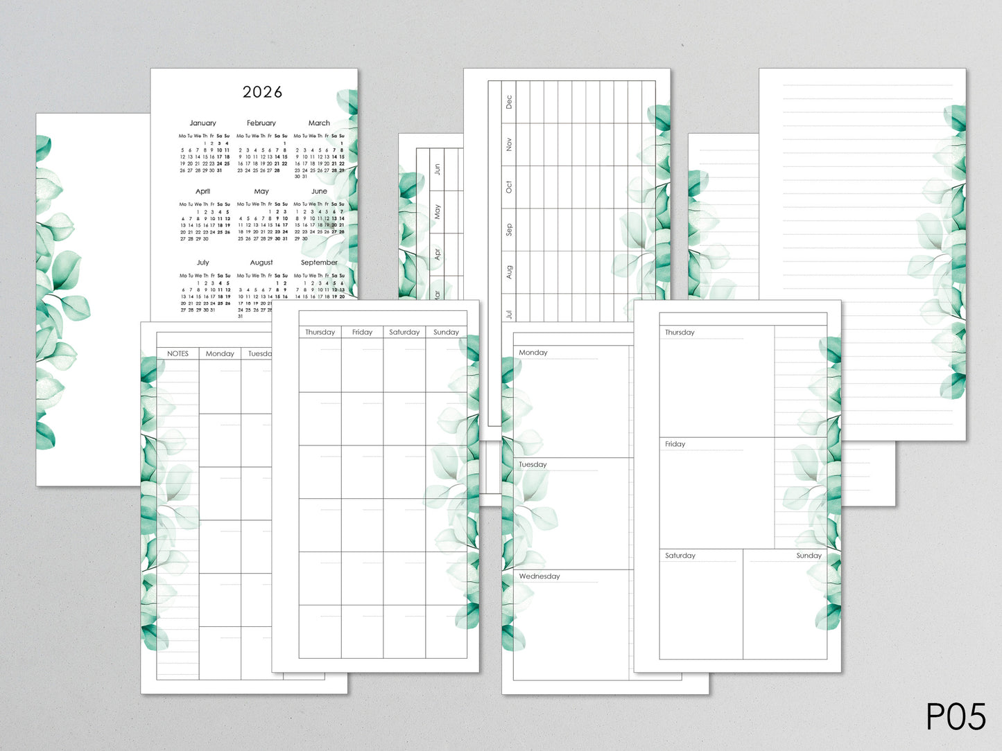 Ring Planner Notebook Inserts Set - Monthly And Weekly Refill (Personal Size) / P05
