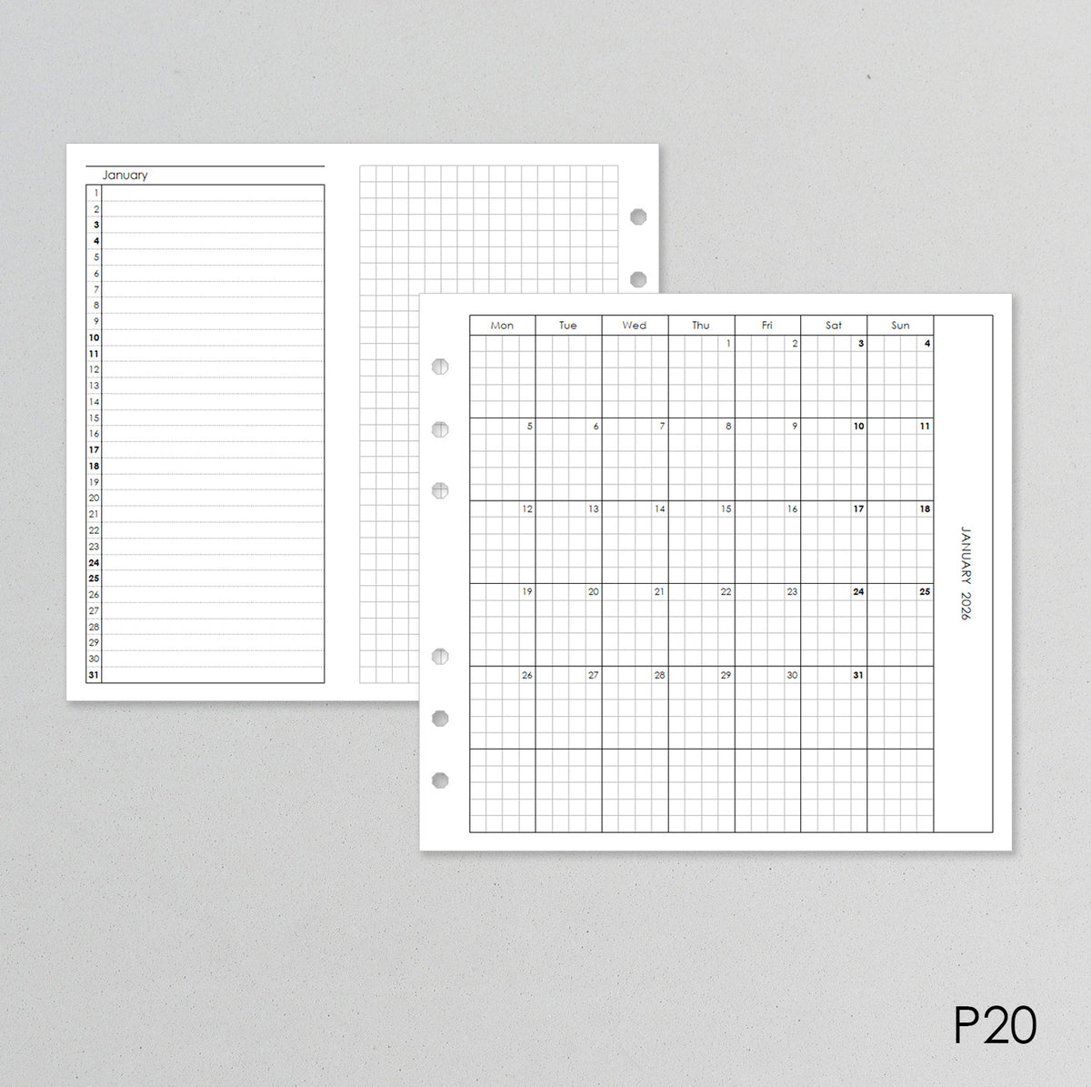 Monthly Fold Out Inserts for Ring Planner (Personal Size) / P20
