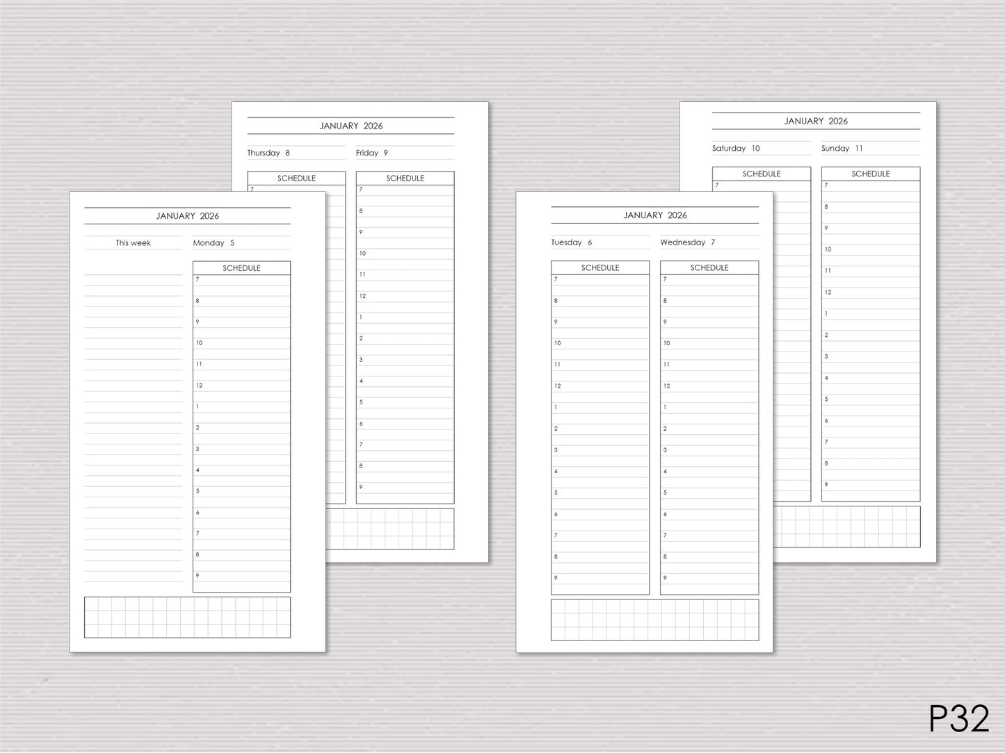 Daily Planner Inserts - Ring Binder Refill (Personal Size) / P-32
