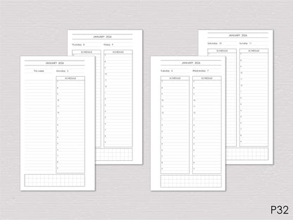 Daily Planner Inserts - Ring Binder Refill (Personal Size) / P-32