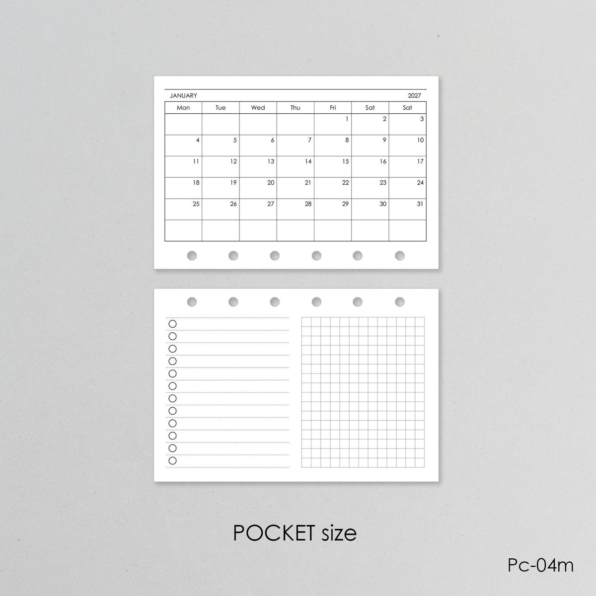 Monthly Planner Inserts - Ring Binder Horizontal Refill (Pocket Size) / Pc-04m