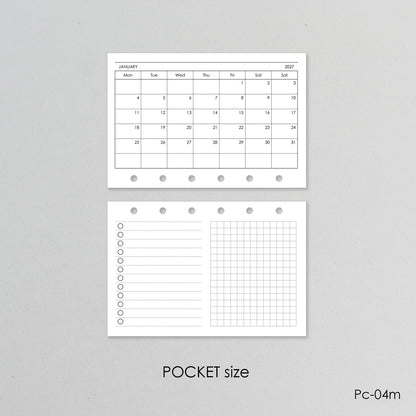 Monthly Planner Inserts - Ring Binder Horizontal Refill (Pocket Size) / Pc-04m