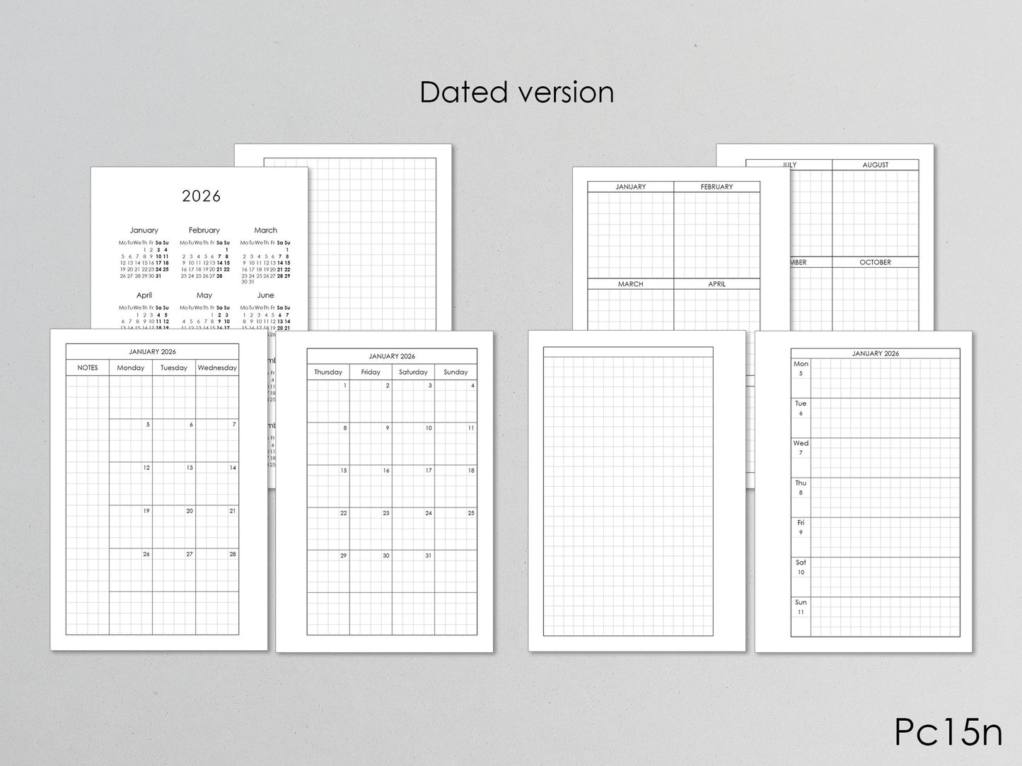 Monthly Weekly Planner Inserts - Hobonichi style (Pocket Size) / PC-15n