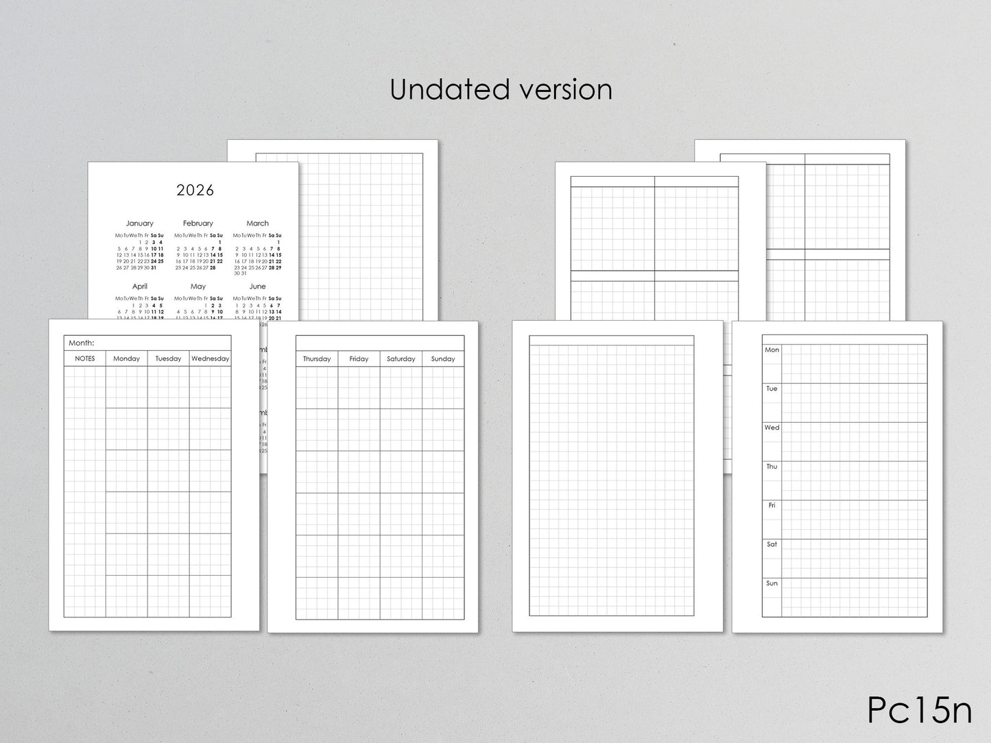 Monthly Weekly Planner Inserts - Hobonichi style (Pocket Size) / PC-15n