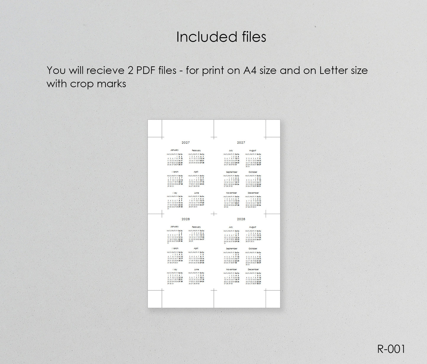 Printable Calendar 2027 2028 (Pocket Size) - Digital Inserts R-001