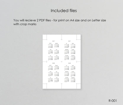 Printable Calendar 2027 2028 (Pocket Size) - Digital Inserts R-001