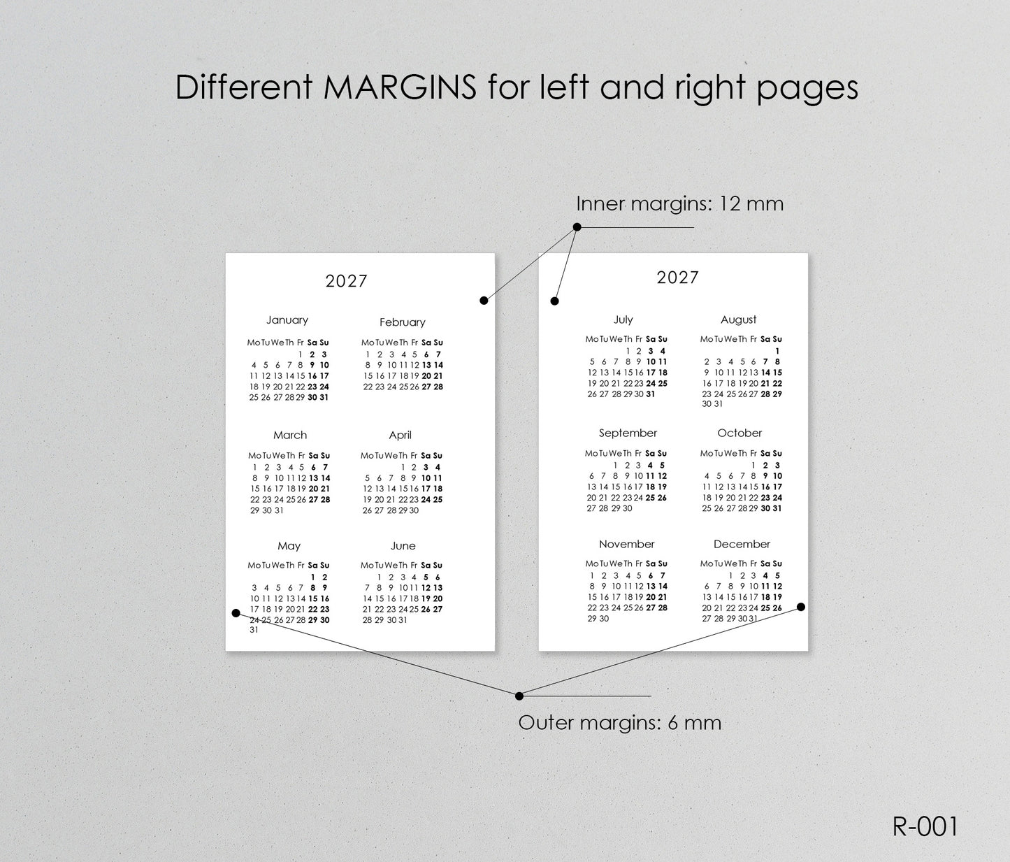 Printable Calendar 2027 2028 (Pocket Size) - Digital Inserts R-001